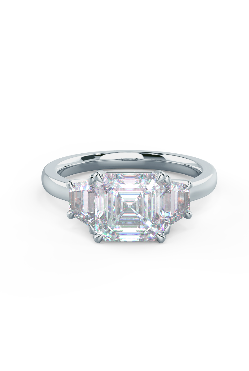 2.0CT Asscher Three Stone Moissanite Diamond Solitaire Engagement Ring