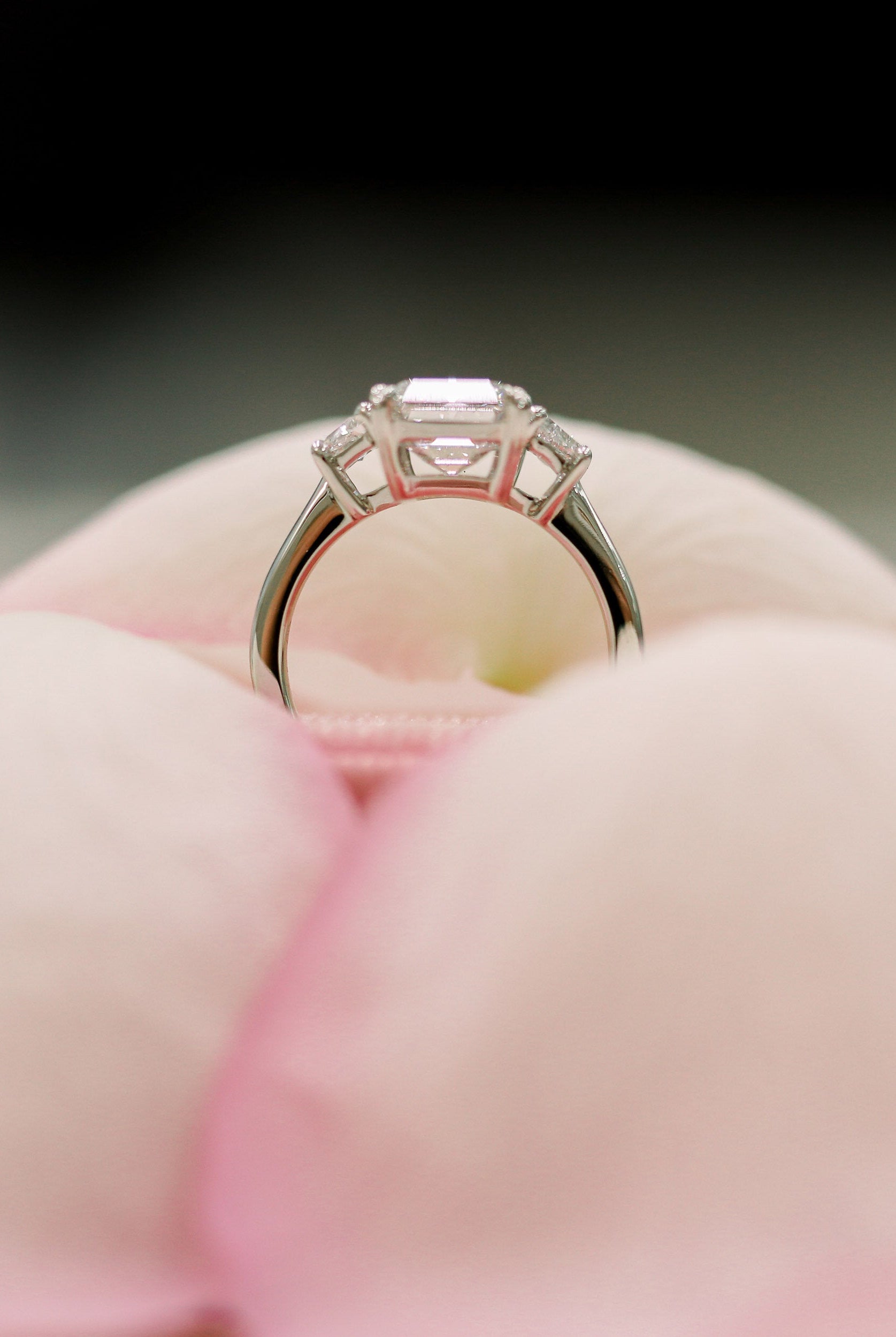 2.75CT Emerald Cut Three Stone Moissanite Diamond Cathedral Set Engagement Ring For Women