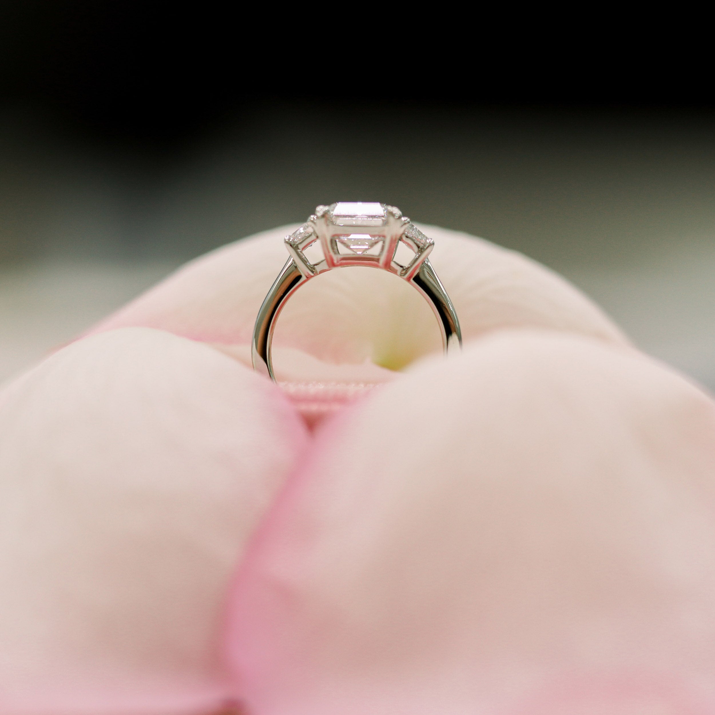 2.75CT Emerald Cut Three Stone Moissanite Diamond Cathedral Set Engagement Ring For Women