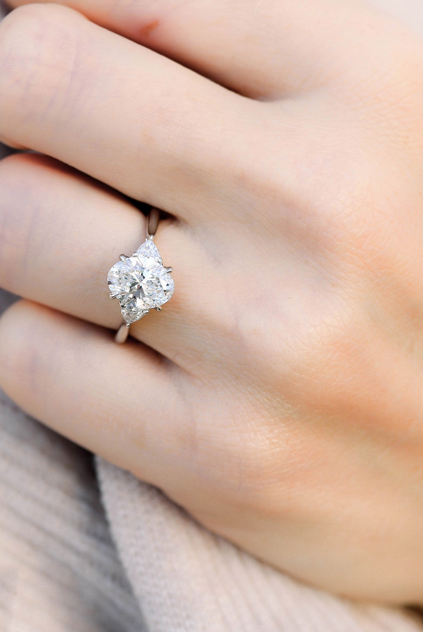 2.25CT Oval Three Stone Moissanite Diamond Cathedral Set Engagement Ring For Her
