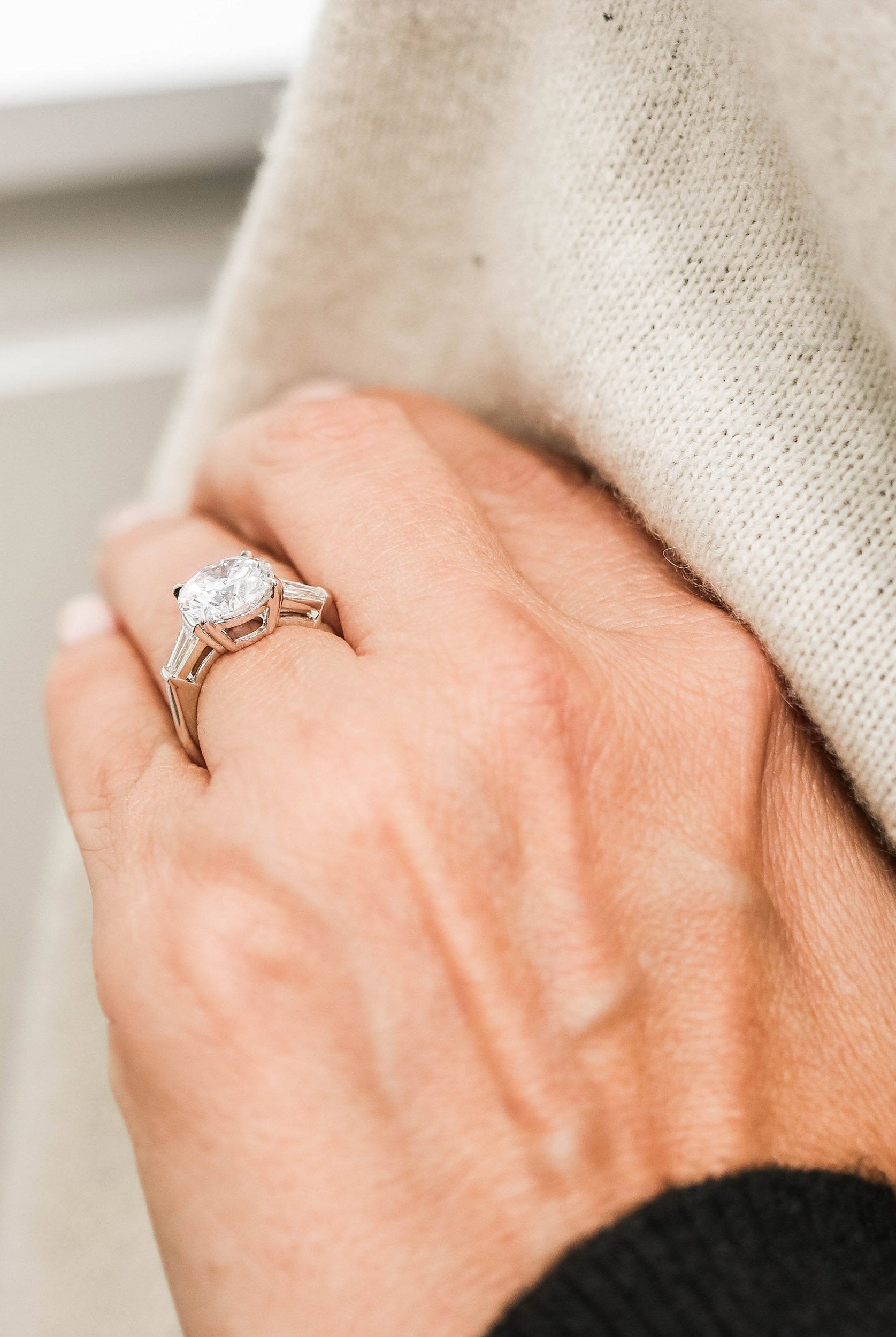2.0CT Cathedral Set Round Moissanite Diamond Three Stone Engagement Ring