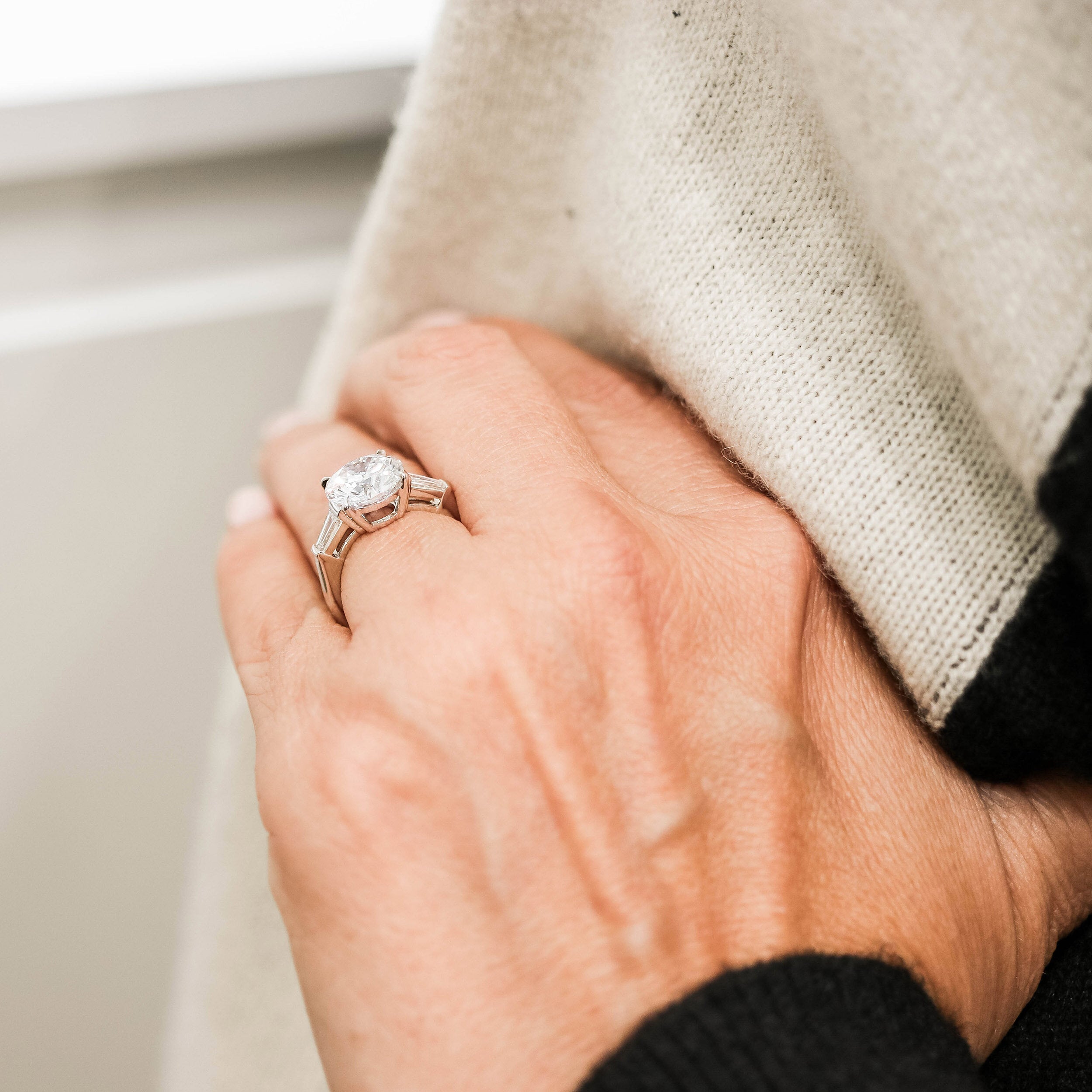 2.0CT Cathedral Set Round Moissanite Diamond Three Stone Engagement Ring