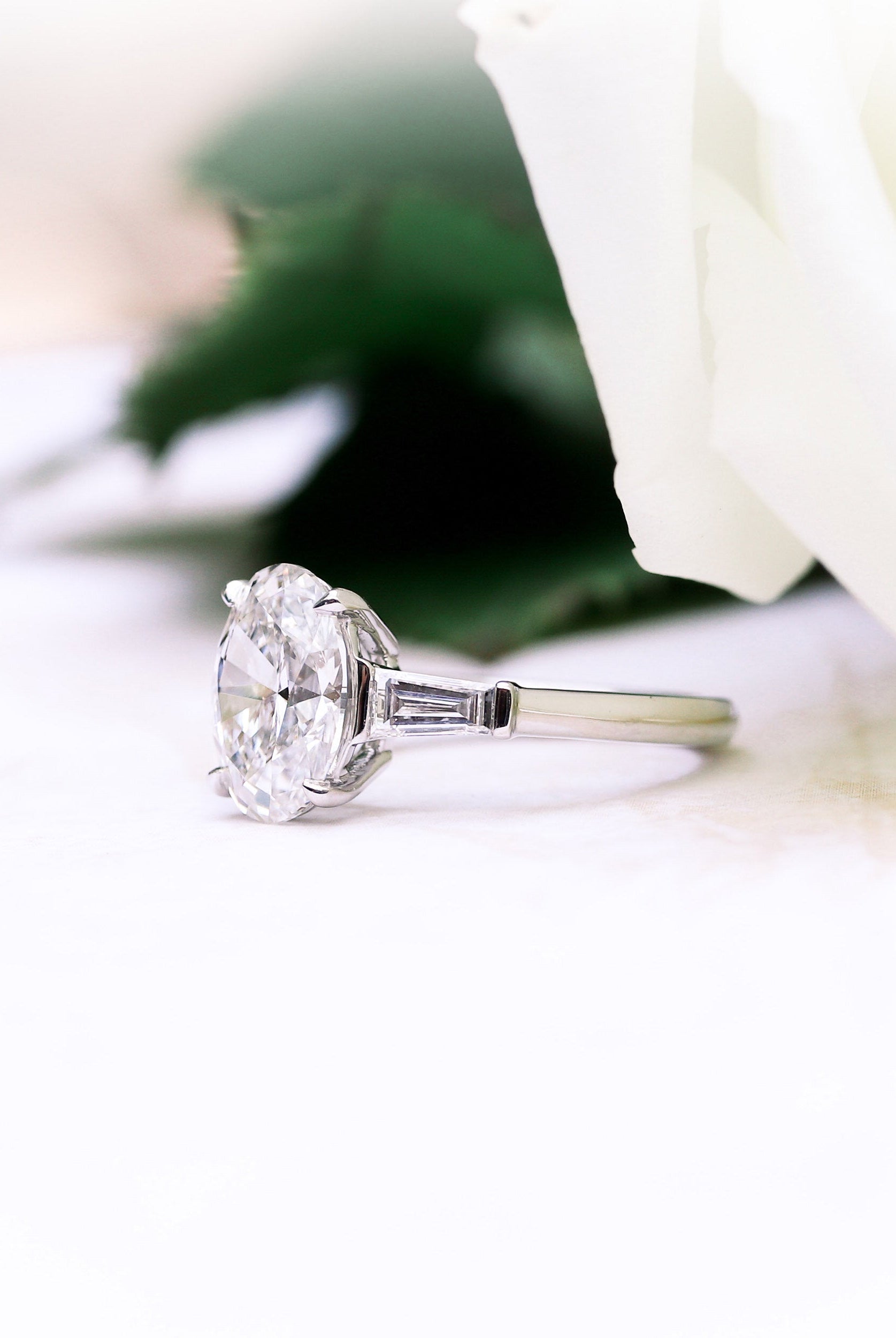 2.25CT Oval Three Stone Moissanite Diamond Four Prong Engagement Ring For Women