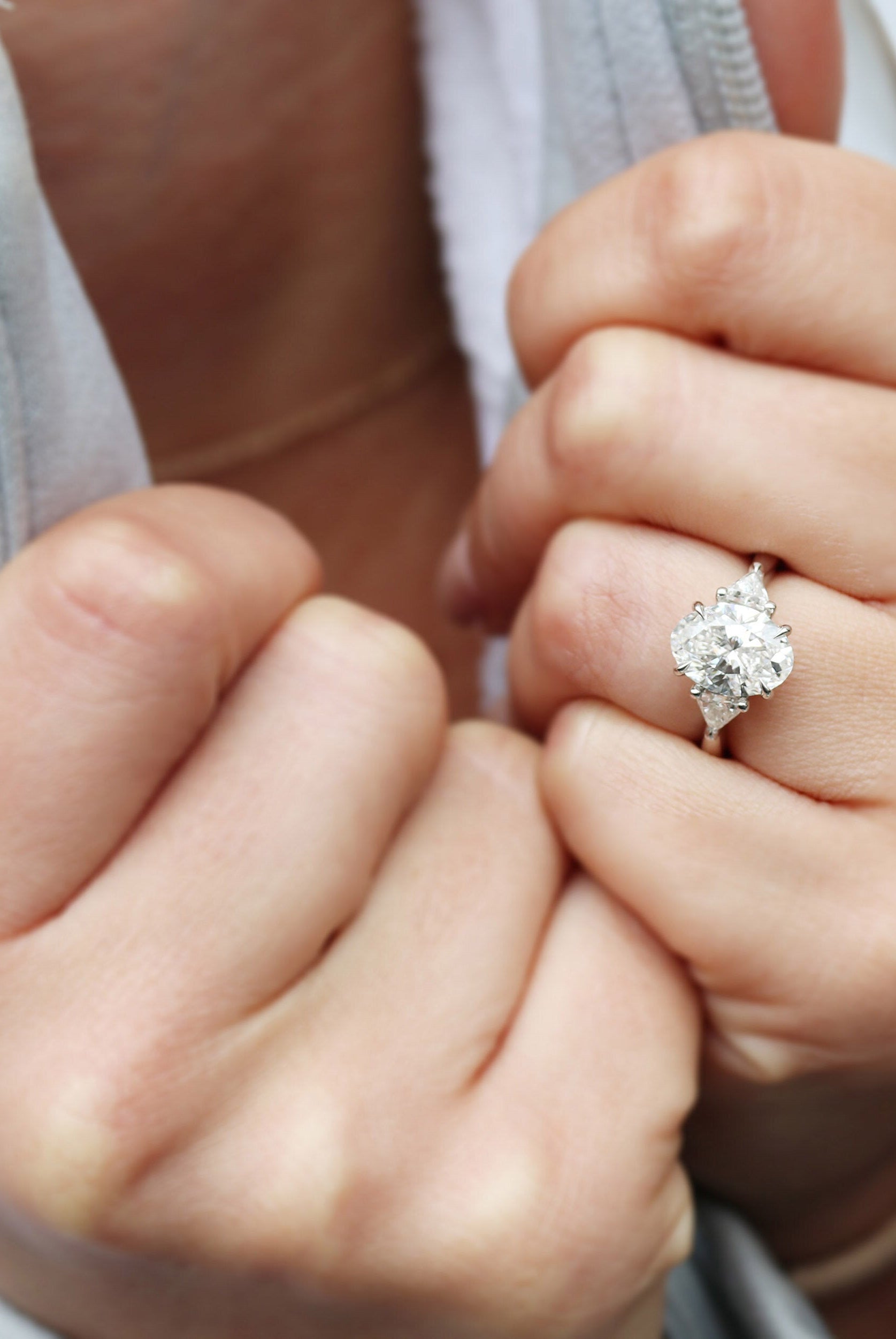 2.25CT Oval Three Stone Moissanite Diamond Cathedral Set Engagement Ring For Her