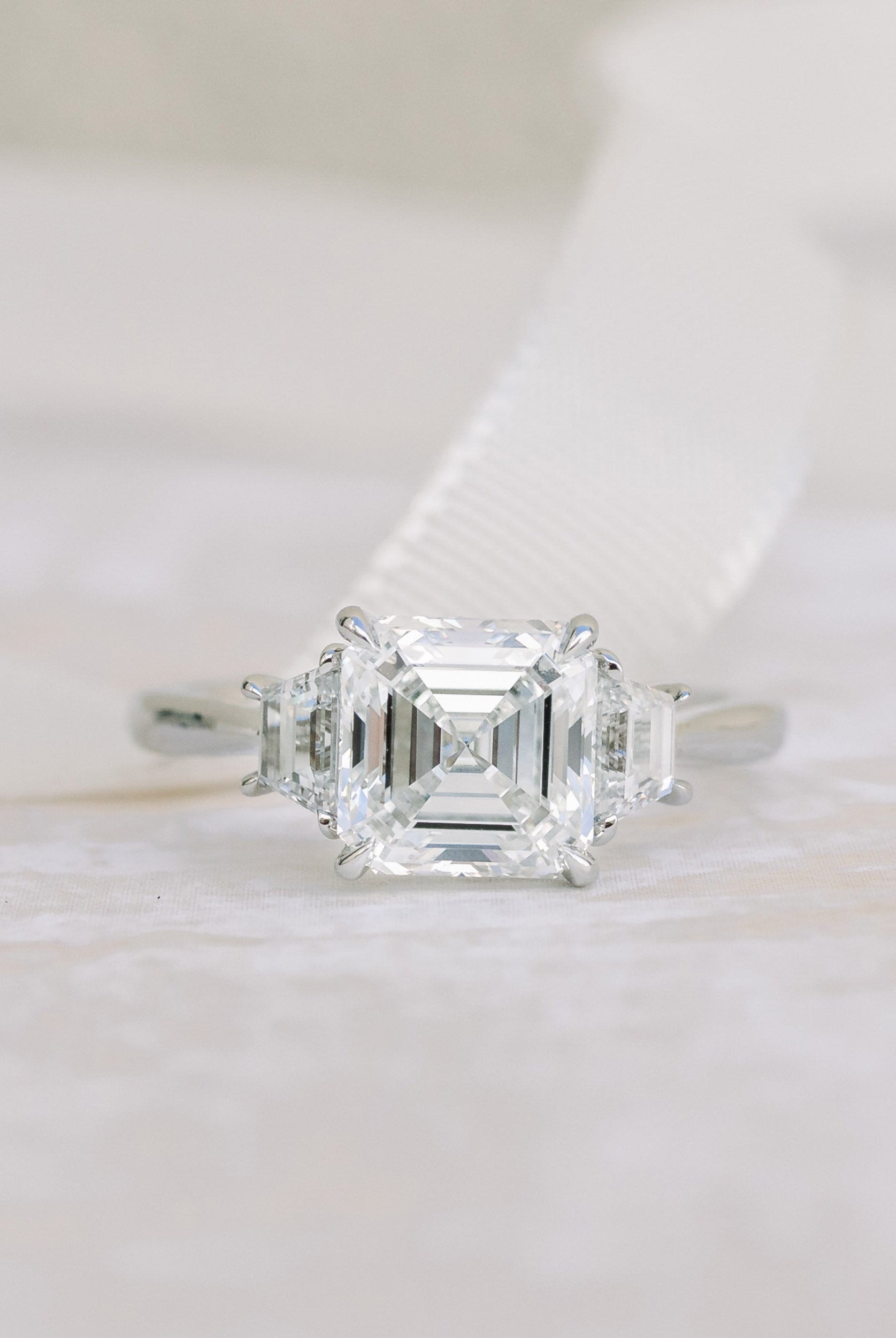 2.0CT Asscher Three Stone Moissanite Diamond Solitaire Engagement Ring