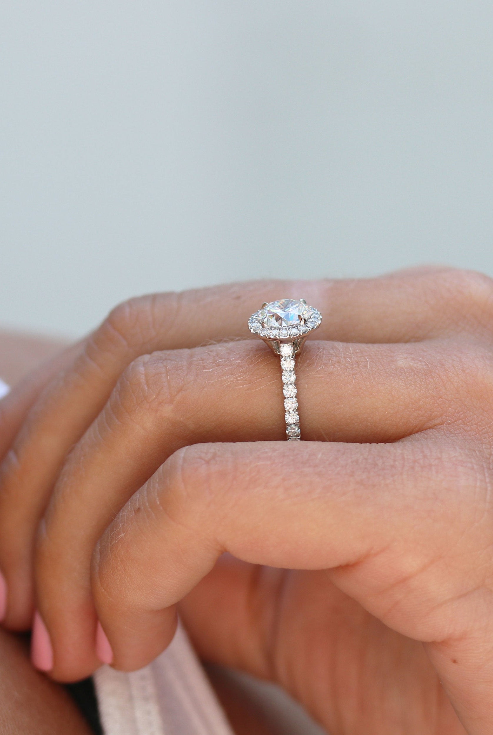 2.25CT Round Brilliant Cut Moissanite Halo Pave Diamond Engagement Ring