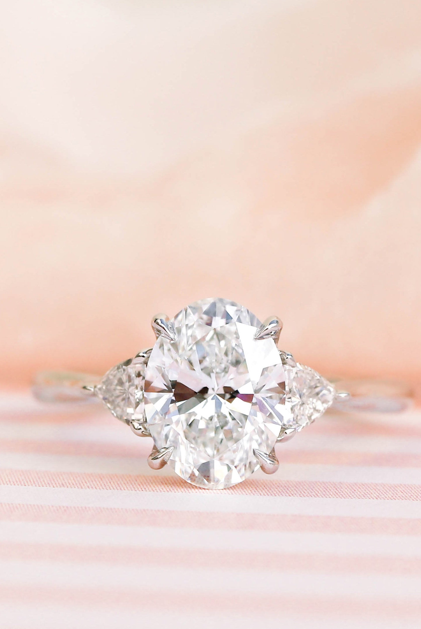 2.25CT Oval Three Stone Moissanite Diamond Cathedral Set Engagement Ring For Her