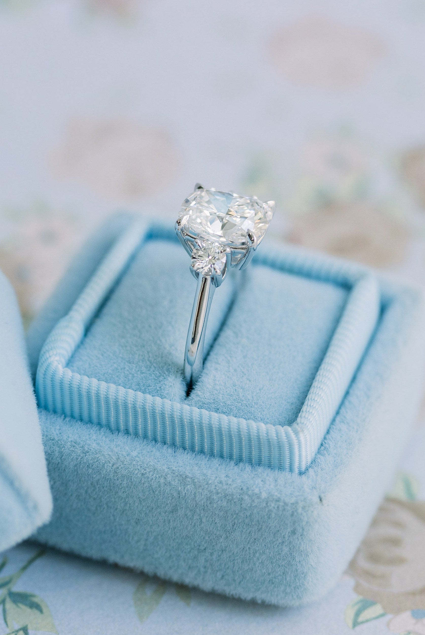 2.50CT Elongated Cushion Three Stone Moissanite Diamond Engagement Ring