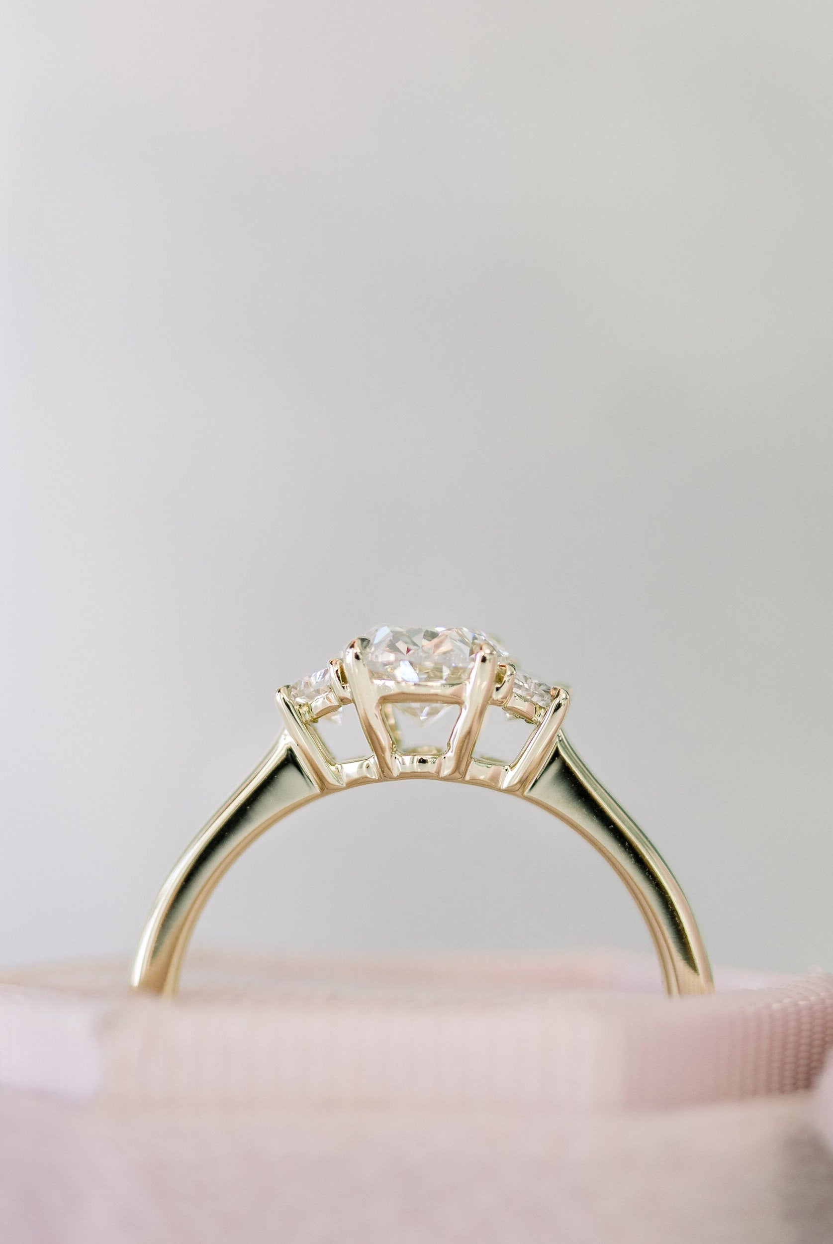 2.25CT Cathedral Set Oval Moissanite Diamond Three Stone Engagement Ring In 18K Solid Gold
