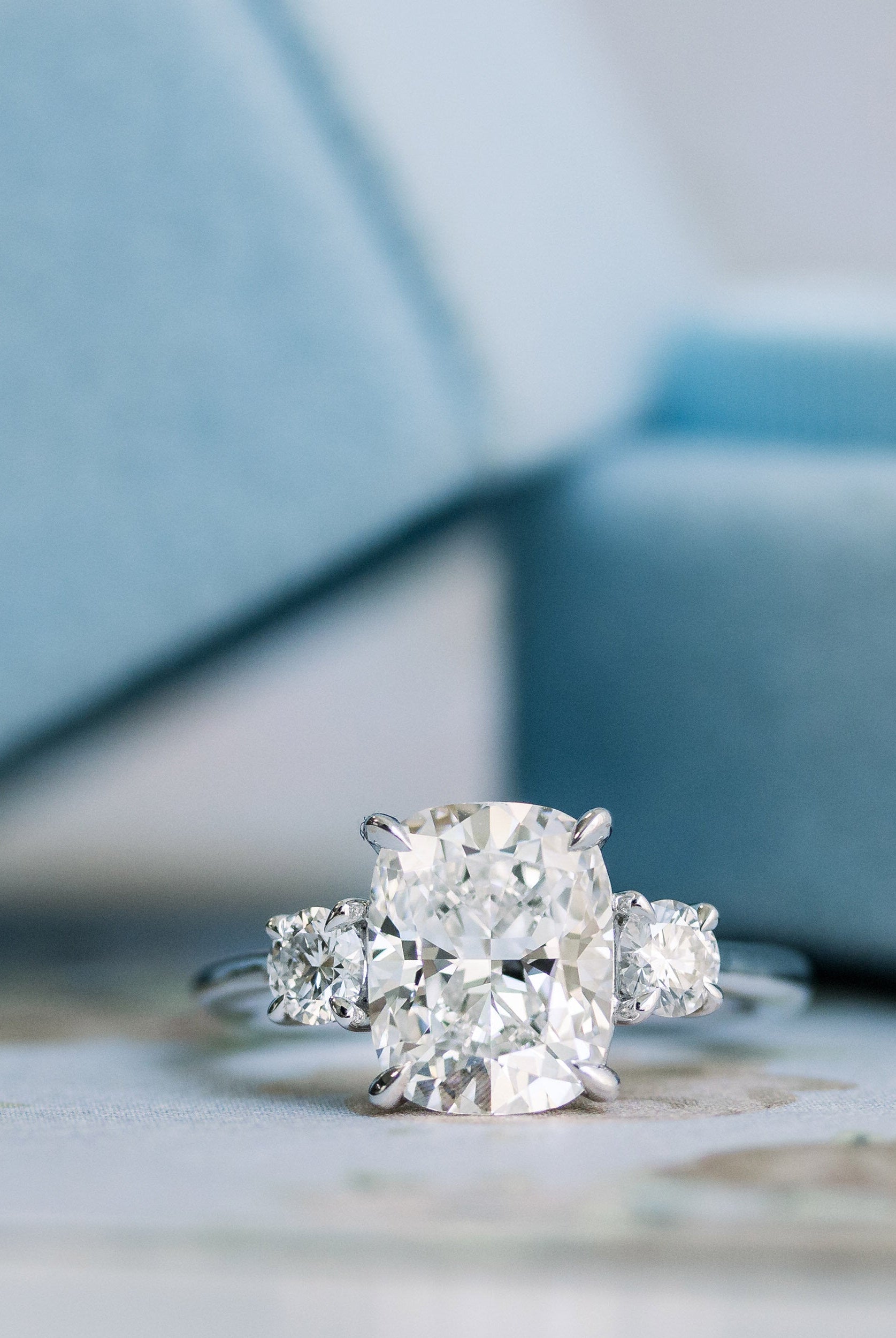 2.50CT Elongated Cushion Three Stone Moissanite Diamond Engagement Ring