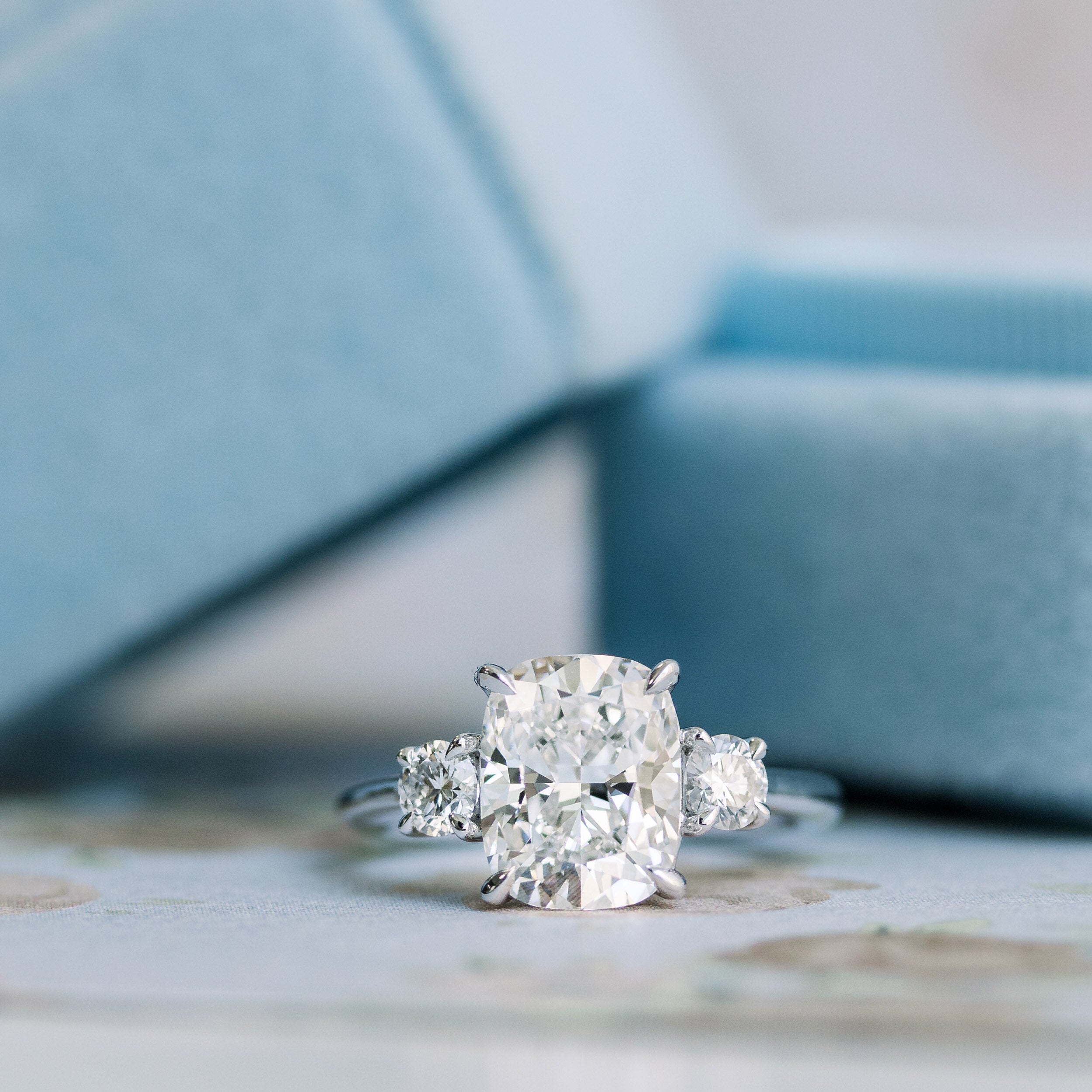 2.50CT Elongated Cushion Three Stone Moissanite Diamond Engagement Ring