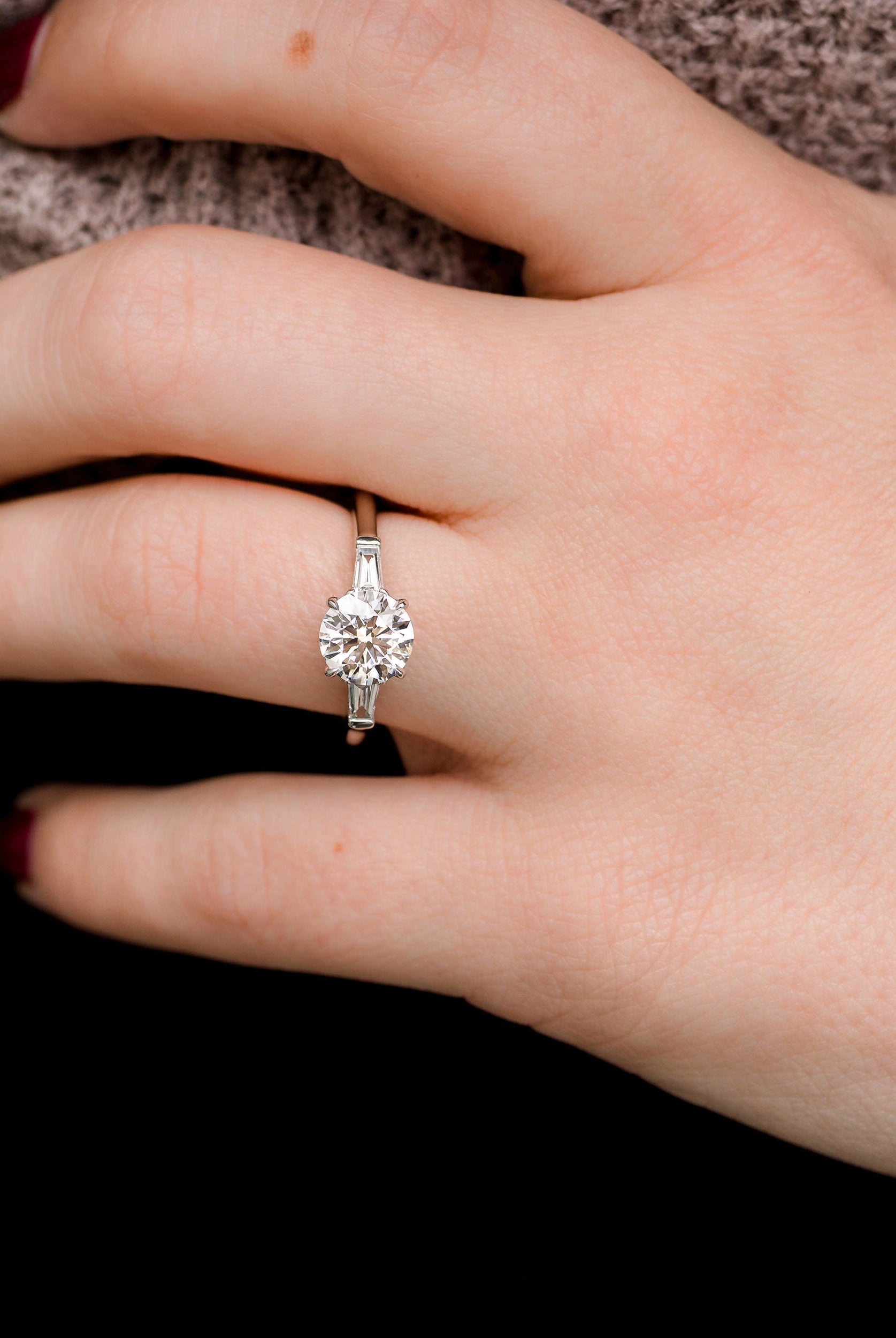 2.0CT Cathedral Set Round Moissanite Diamond Three Stone Engagement Ring