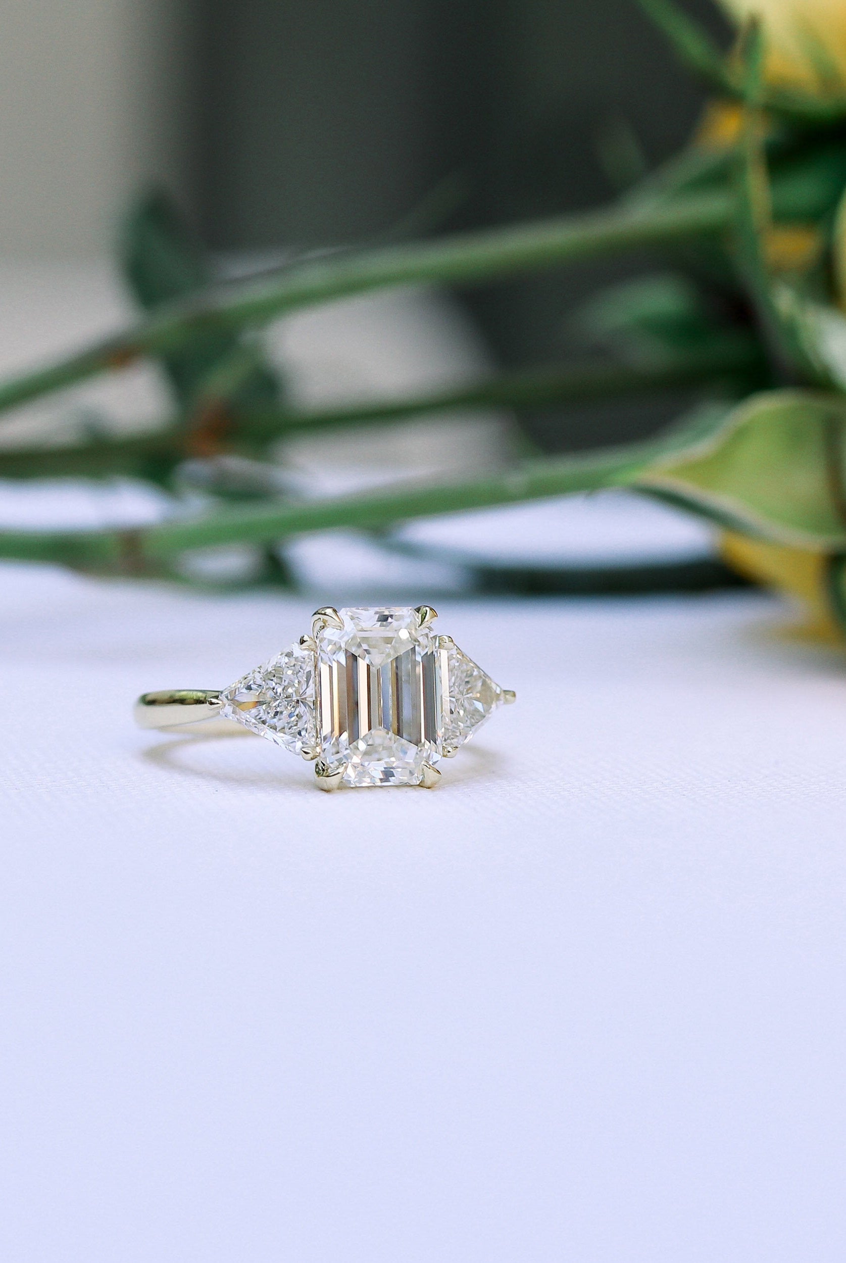 1.50CT Emerald Cut Three Stone Moissanite Diamond Solitaire Engagement Ring