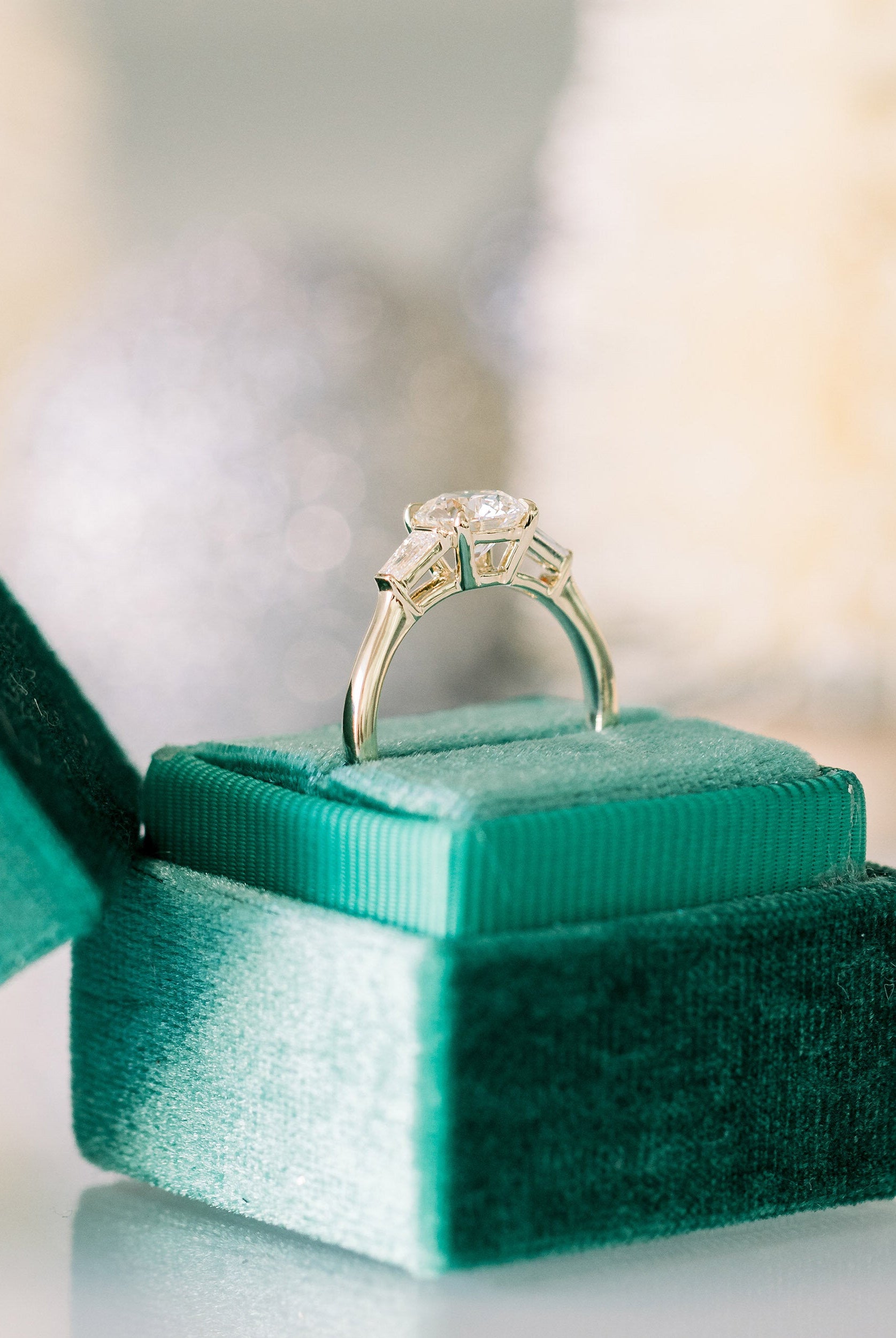 2.0CT Cathedral Set Round Moissanite Diamond Three Stone Engagement Ring