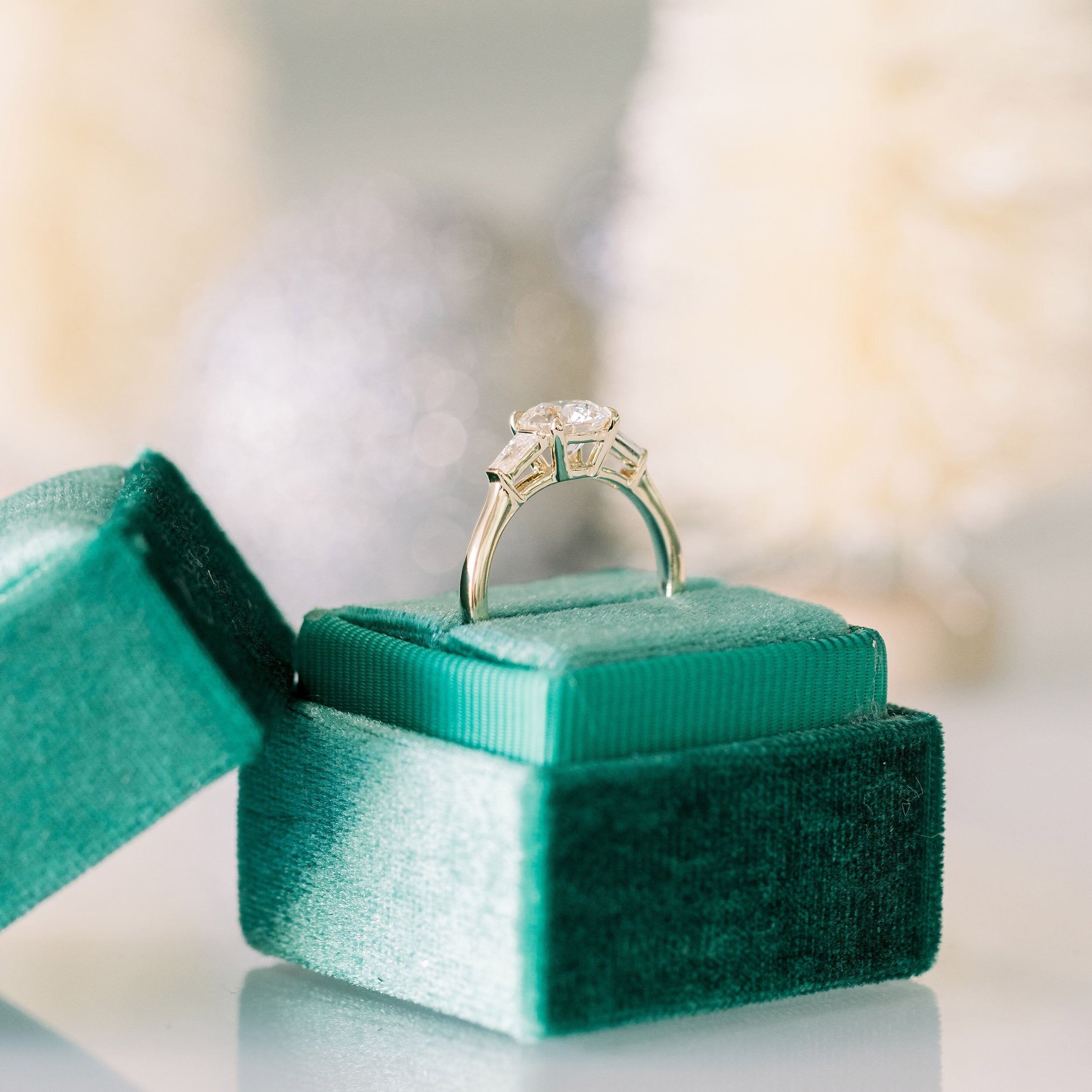 2.0CT Cathedral Set Round Moissanite Diamond Three Stone Engagement Ring