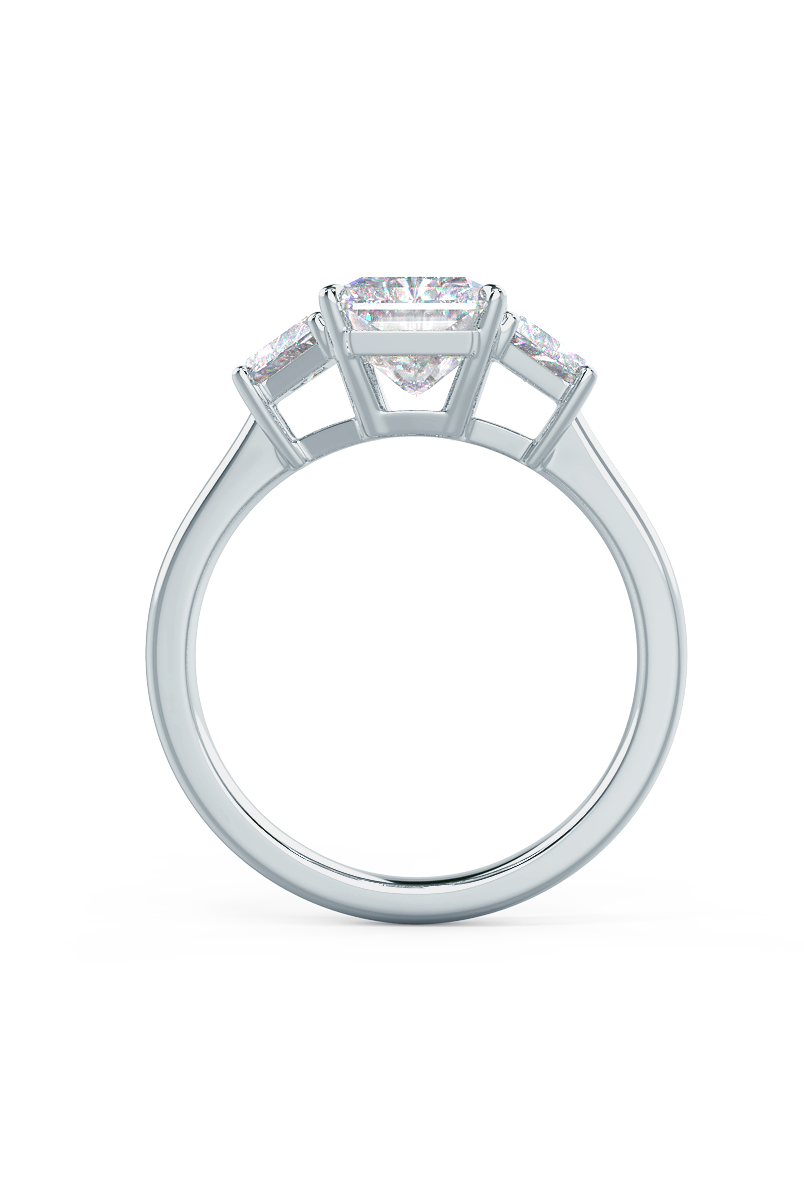 2.50CT Cathedral Set Radiant Moissanite Diamond Thre Stone Engagement Ring In 18K White Gold