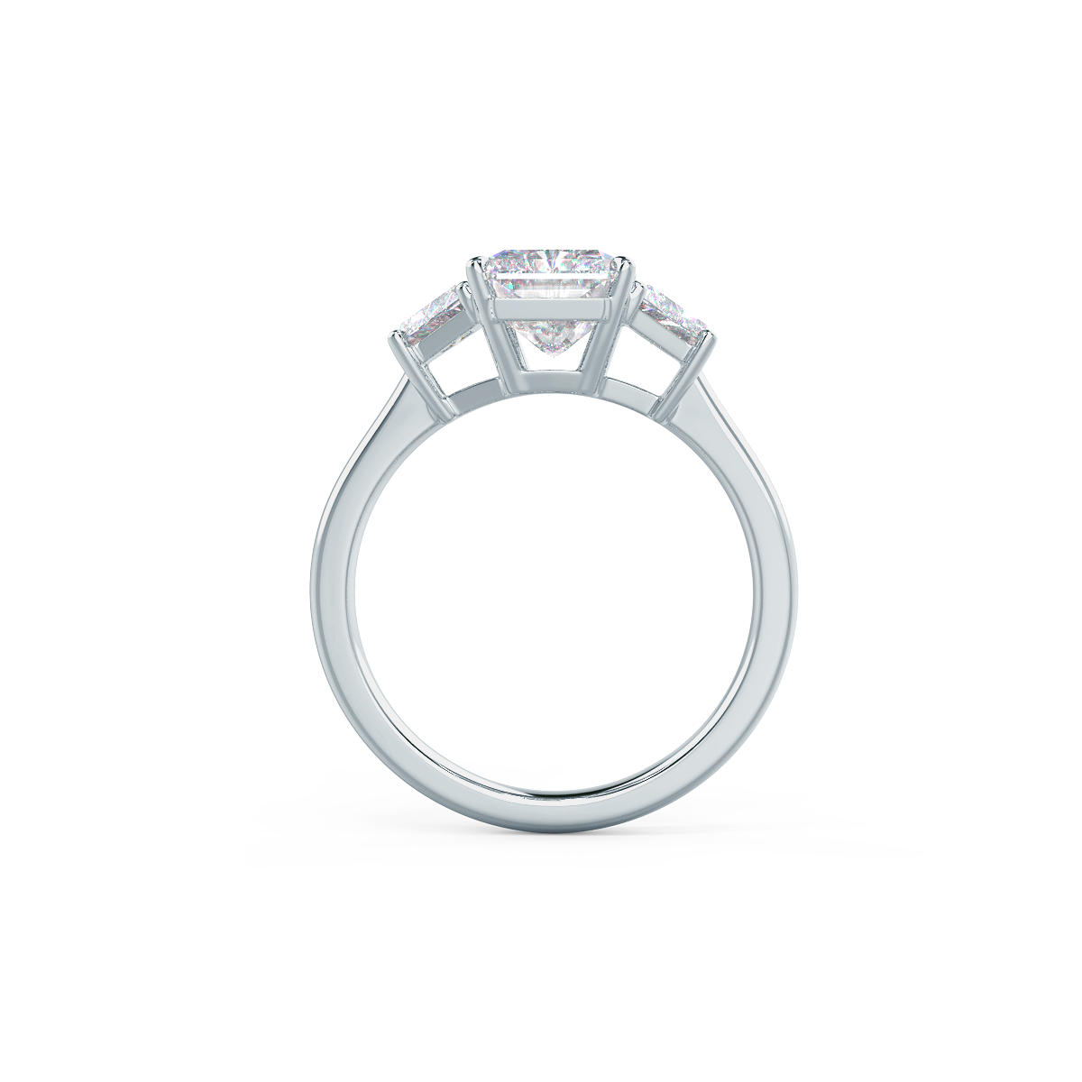 2.50CT Cathedral Set Radiant Moissanite Diamond Thre Stone Engagement Ring In 18K White Gold