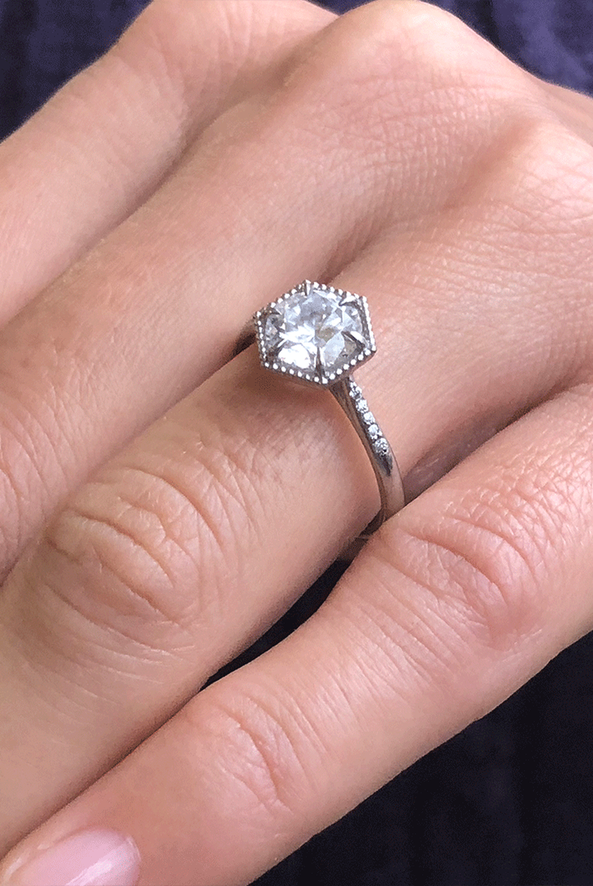 1.20CT Cathedral Set Round Moissanite Diamond Hexagonal Shaped Engagement Ring