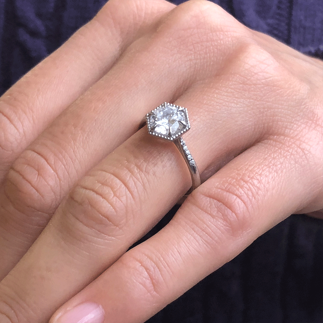 1.20CT Cathedral Set Round Moissanite Diamond Hexagonal Shaped Engagement Ring