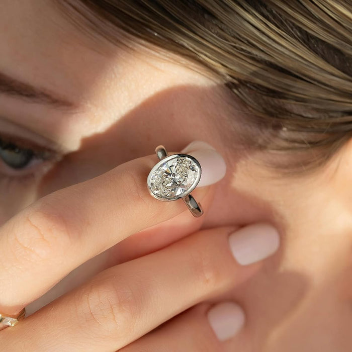 3.0CT Oval Diamond Bezel Setting Lab Grown Engagement Ring