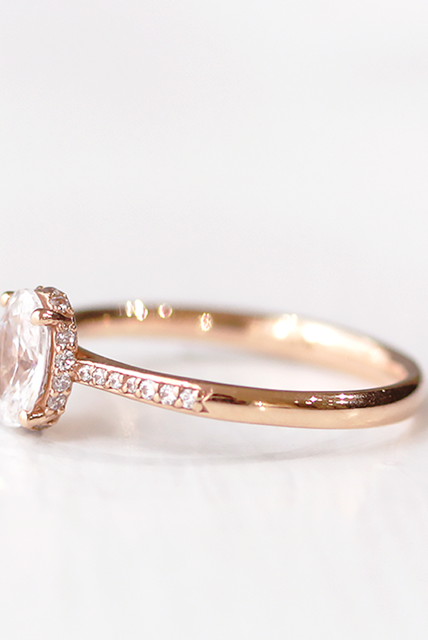 0.84CT Oval Hidden Halo Moissanite Diamond Pave Engagement Ring For Women