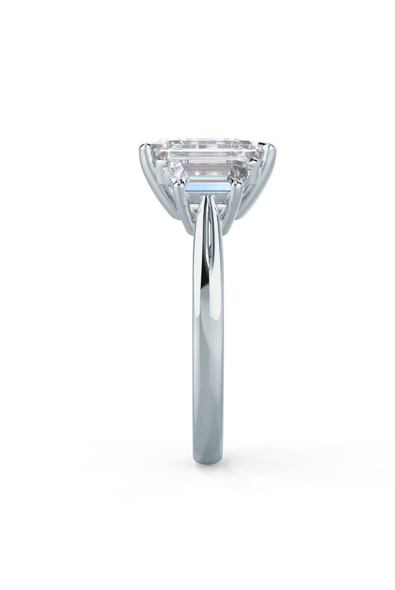 2.75CT Emerald Cut Three Stone Moissanite Diamond Cathedral Set Engagement Ring For Women