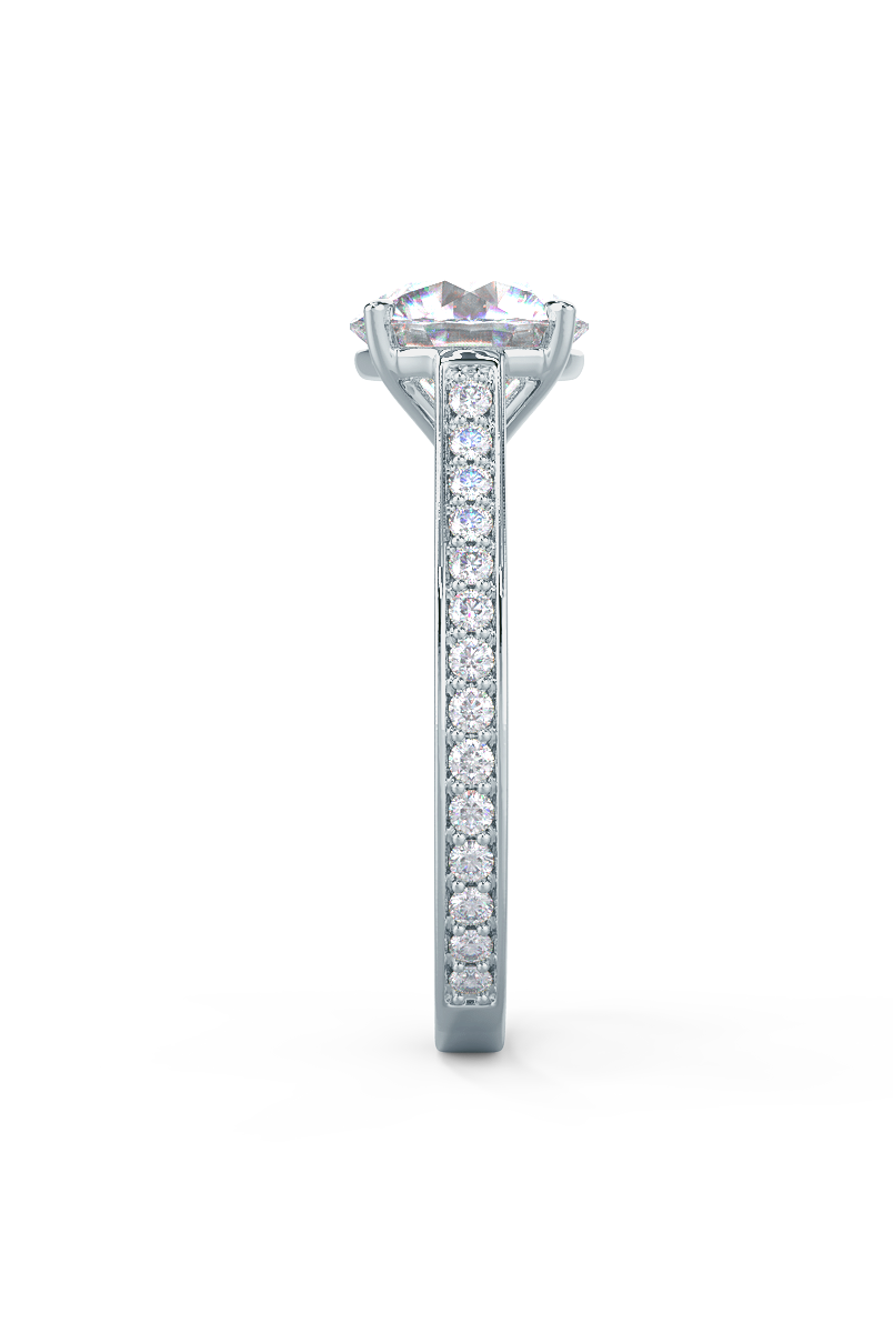 Round Brilliant Cut Channel Pave Moissanite Engagement Ring