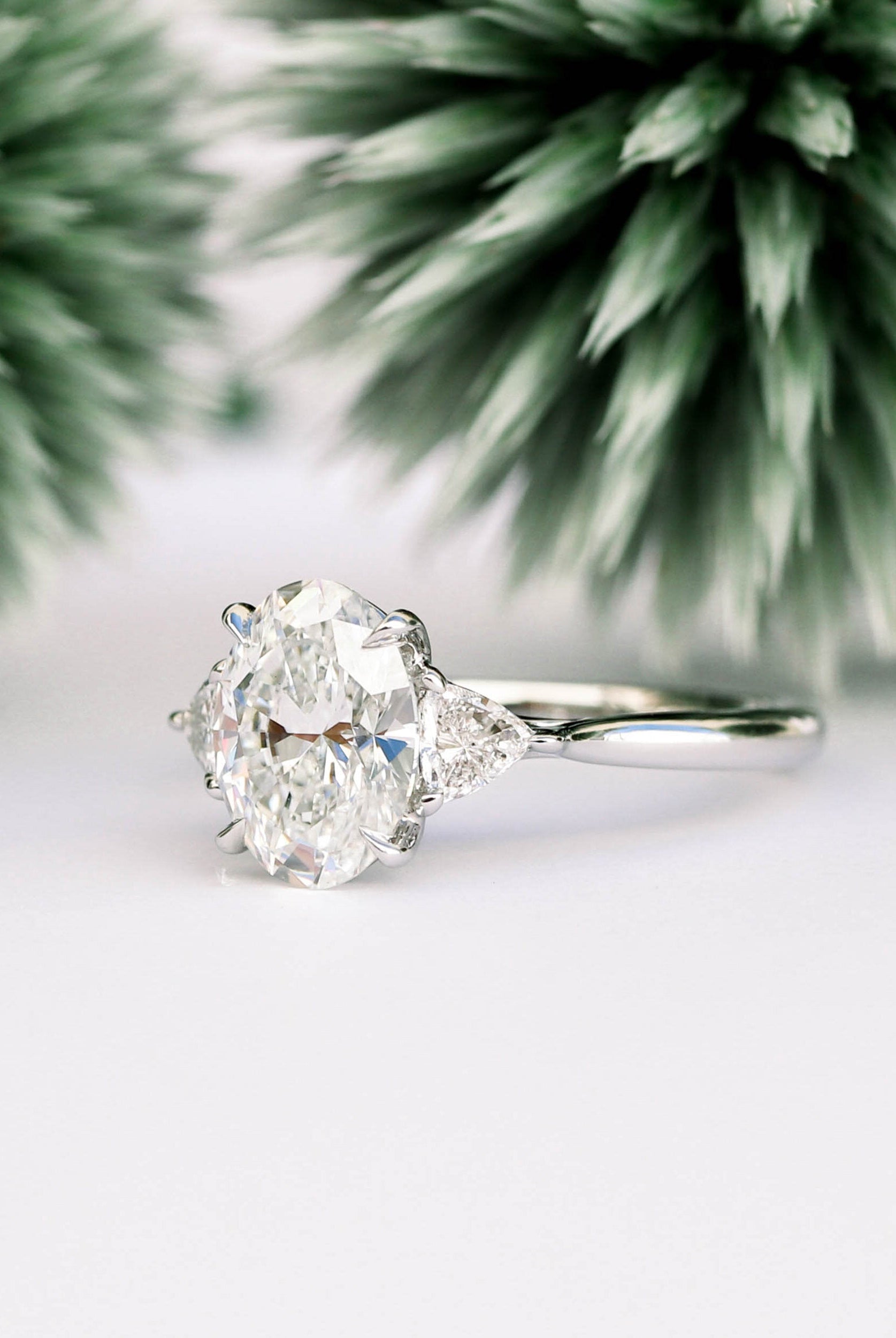 2.25CT Oval Three Stone Moissanite Diamond Cathedral Set Engagement Ring For Her