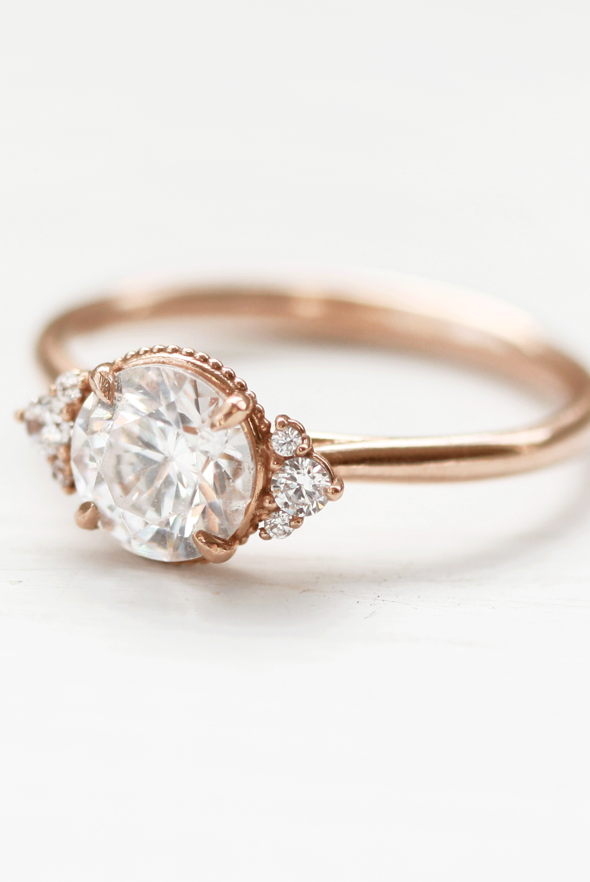 1.20CT Round Vintage Moissanite Diamond Cluster Engagement Ring