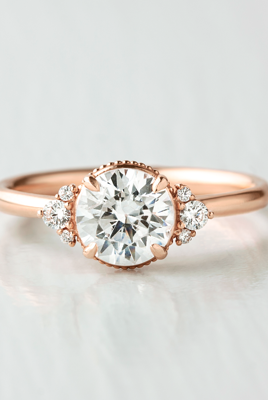 1.20CT Round Vintage Moissanite Diamond Cluster Engagement Ring