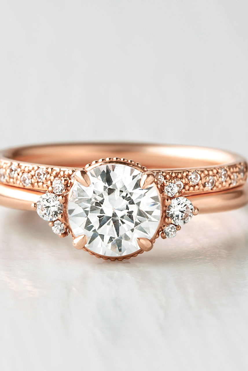 1.20CT Round Vintage Moissanite Diamond Cluster Engagement Ring