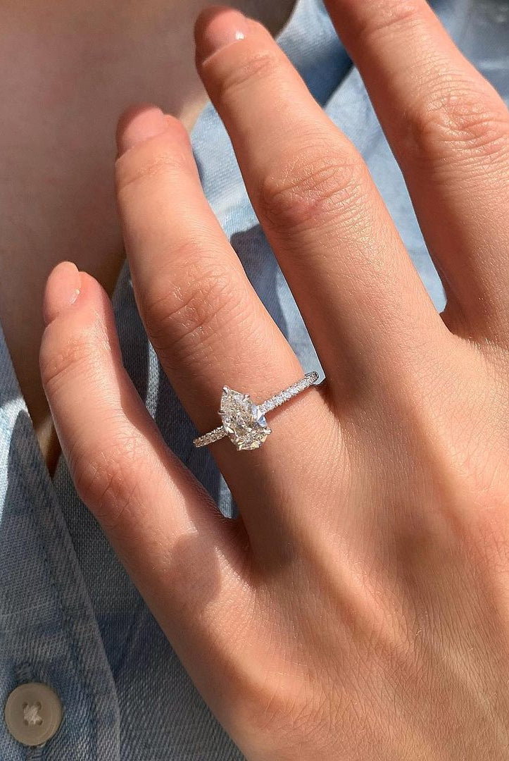2.10CT Pear Hidden Halo Moissanite Diamond Pave Engagement Ring