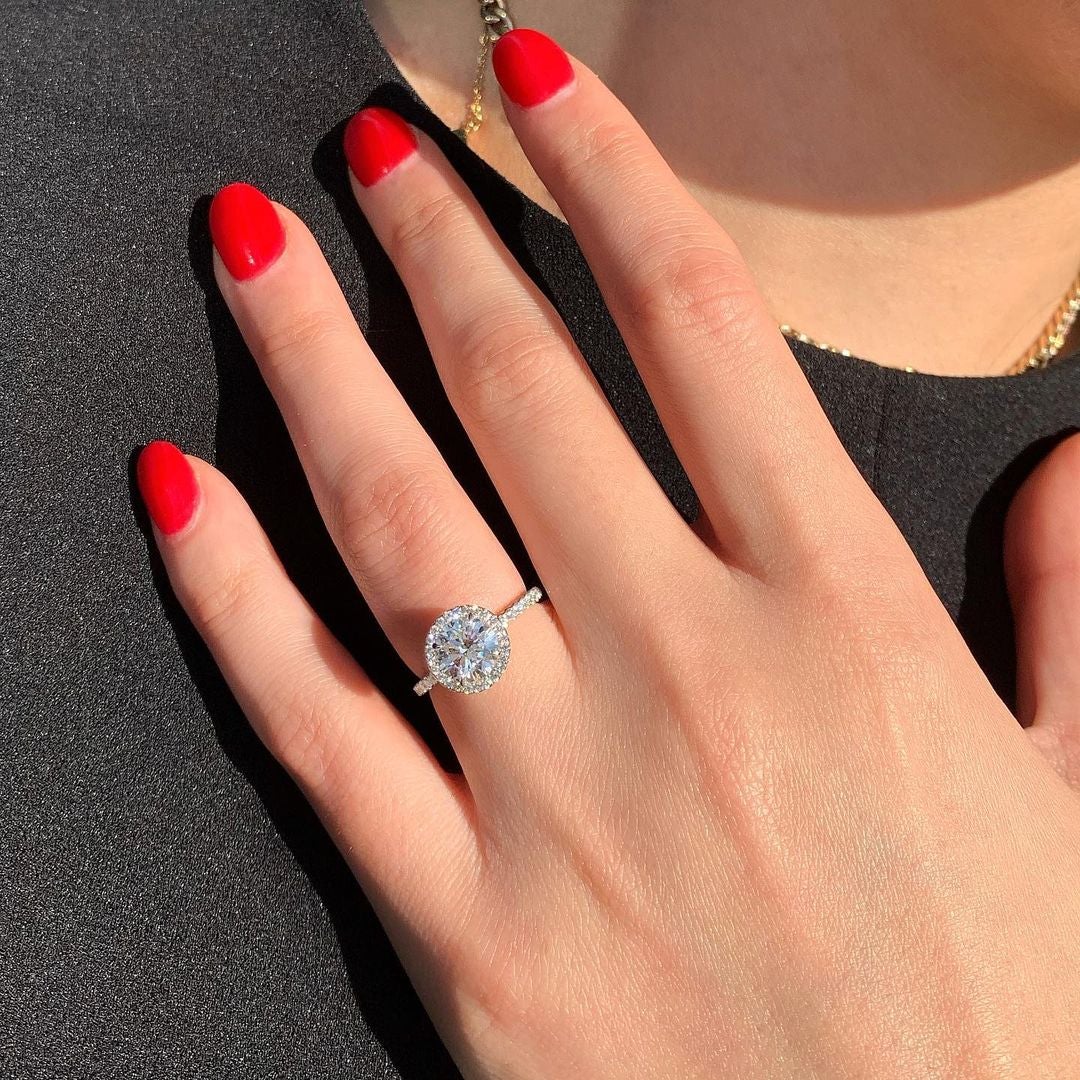1.0CT Round Pave Moissanite Diamond Halo Engagement Ring In Solid Gold