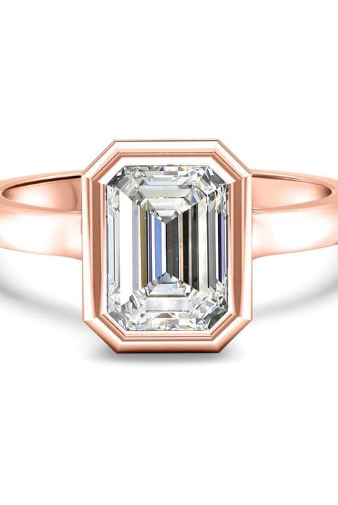 Emerald Cut Bezel Set Moissanite Diamond Engagement Ring For Her