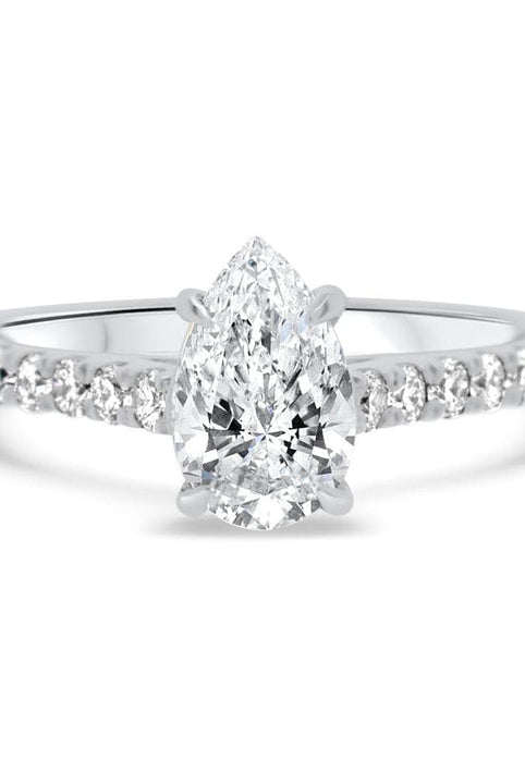 Pear Cut Moissanite Diamond Pave Engagement Ring For Her