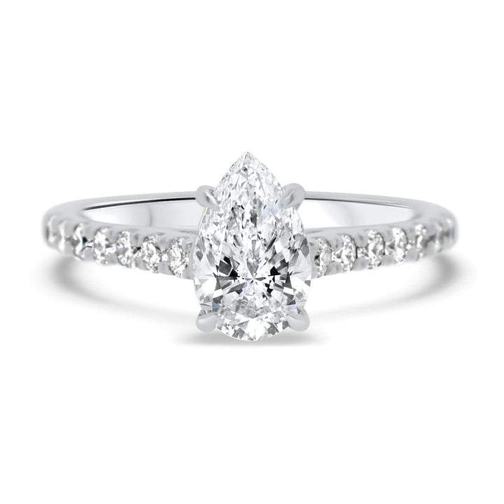 Pear Cut Moissanite Diamond Pave Engagement Ring For Her