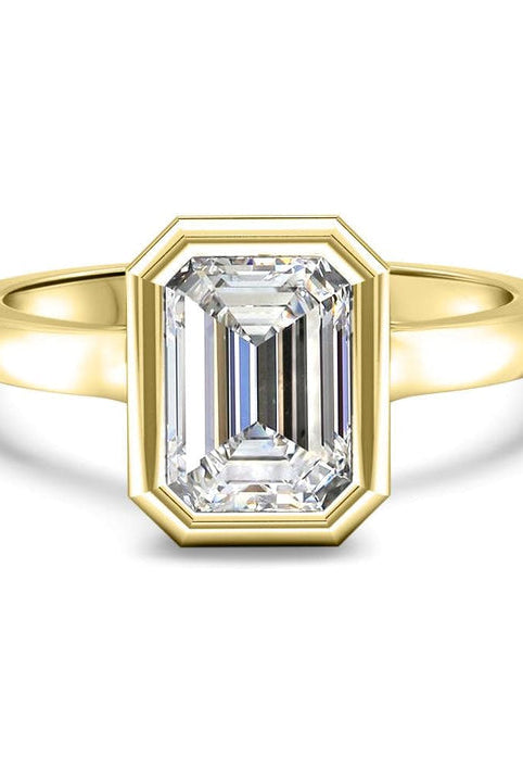 Emerald Cut Bezel Set Moissanite Diamond Engagement Ring For Her