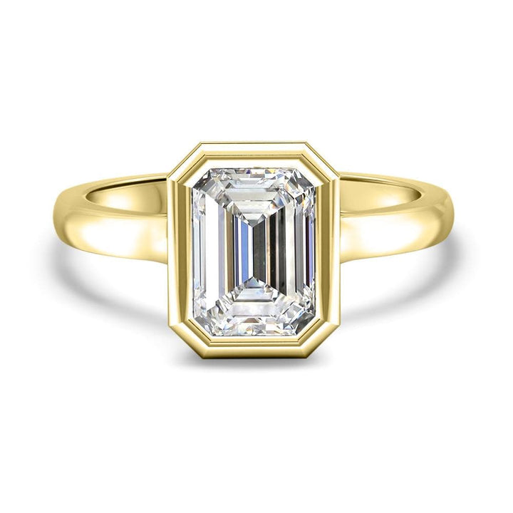 Emerald Cut Bezel Set Moissanite Diamond Engagement Ring For Her