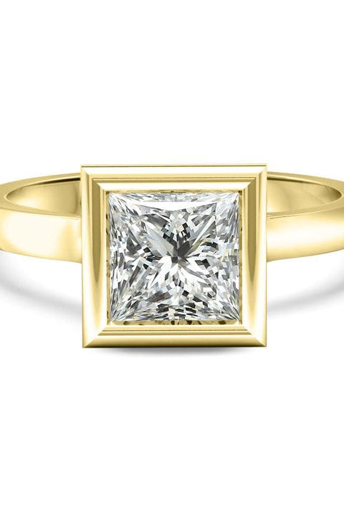 Bezel Set Diamond Princess Cut Moissanite Engagement Ring For Women
