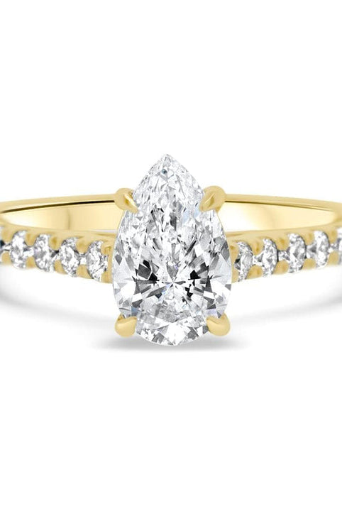 Pear Cut Moissanite Diamond Pave Engagement Ring For Her