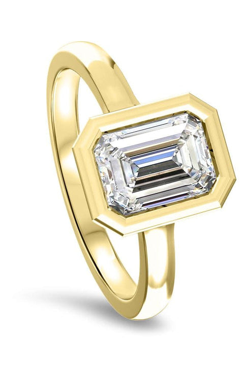 Emerald Cut Bezel Set Moissanite Diamond Engagement Ring For Her