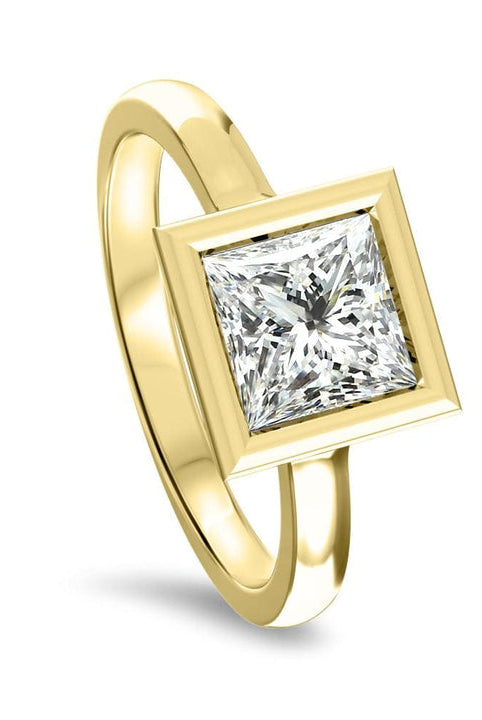 Bezel Set Diamond Princess Cut Moissanite Engagement Ring For Women