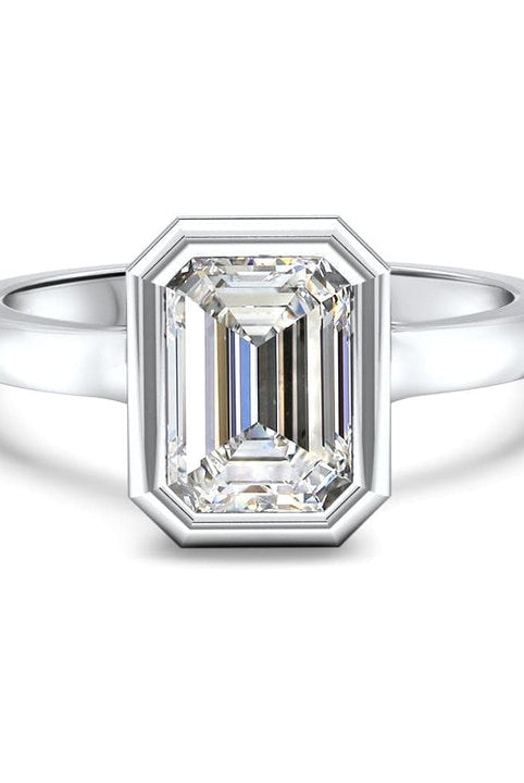 Emerald Cut Bezel Set Moissanite Diamond Engagement Ring For Her