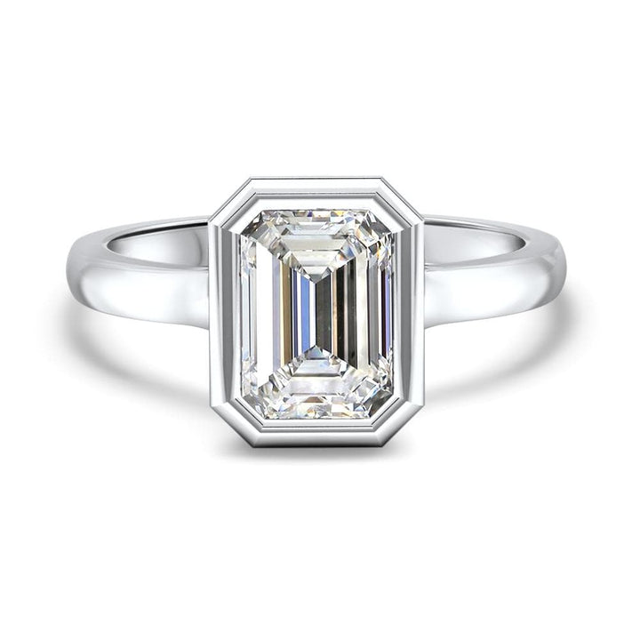 Emerald Cut Bezel Set Moissanite Diamond Engagement Ring For Her