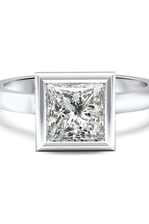 Bezel Set Diamond Princess Cut Moissanite Engagement Ring For Women