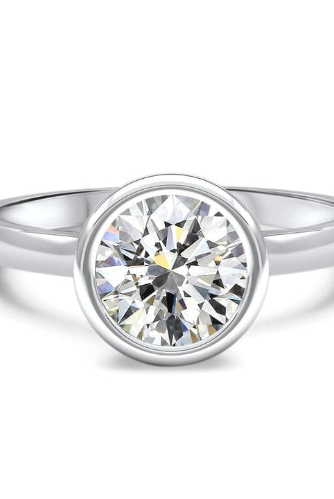 Bezel Set Round Cut Moissanite Diamond Engagement Ring For Her