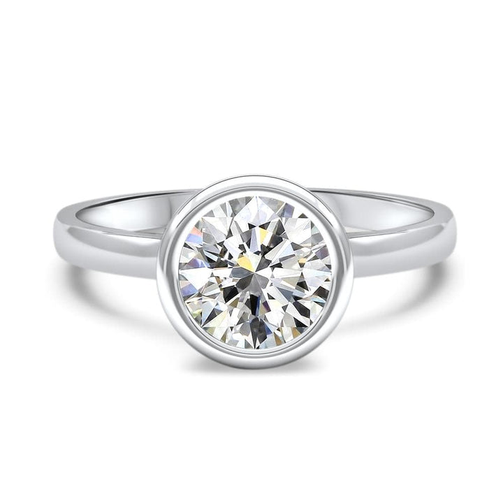 Bezel Set Round Cut Moissanite Diamond Engagement Ring For Her