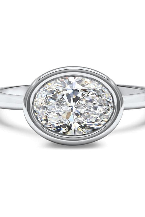 Oval Cut Diamond Bezel Set Moissanite Engagement Ring For Her