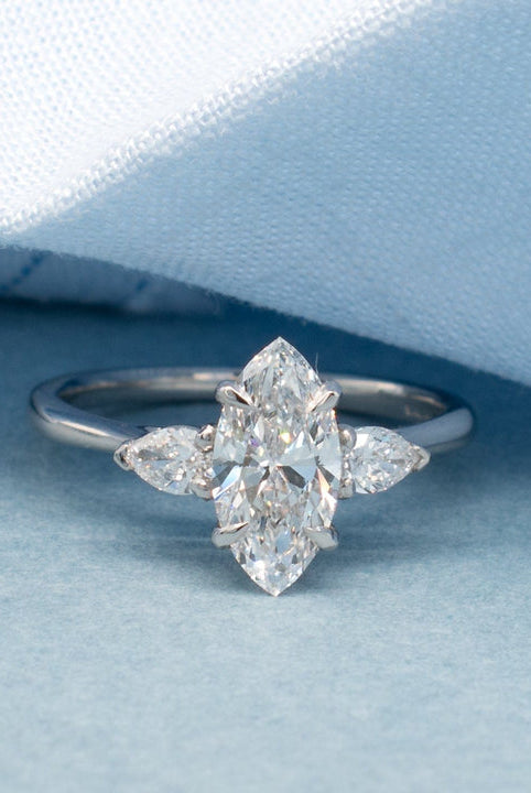 Three Stone Diamond Marquise Cut Moissanite Engagement Ring For Women