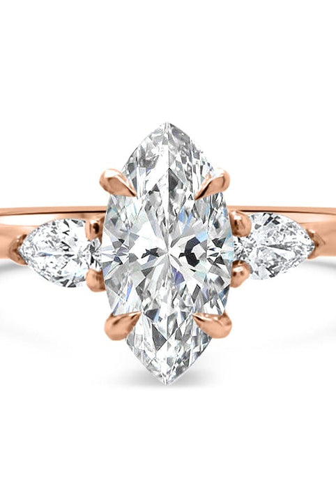 Three Stone Diamond Marquise Cut Moissanite Engagement Ring For Women